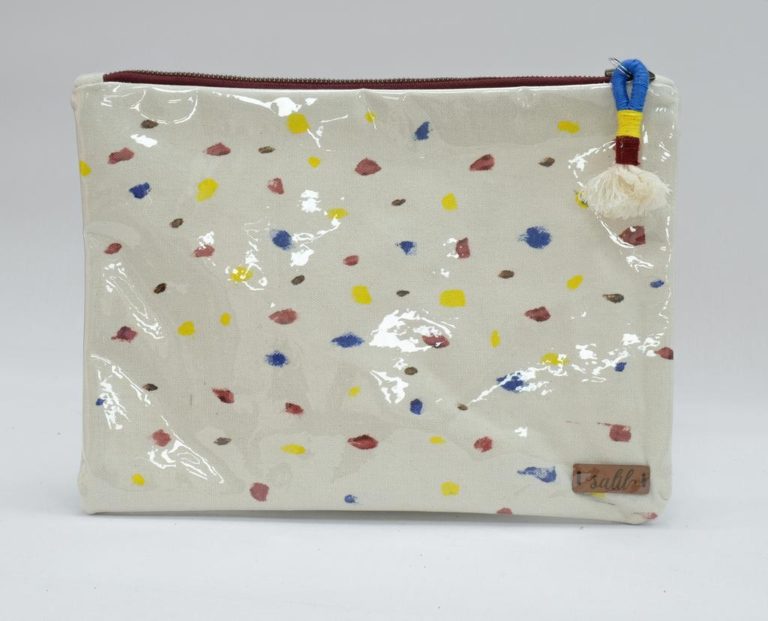 Beige x Multi Color Dotted Plastic Clutch EGP 250