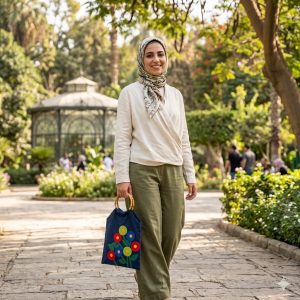 Flowers Bag with Wooden Handle