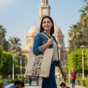 Tote bag with embroidery and beads