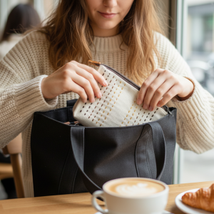 Dotted Beige x Brown Medium Large Make-up Bag