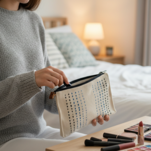Dotted Light Blue x Dark Blue Sahico Medium Small Make-Up Bag