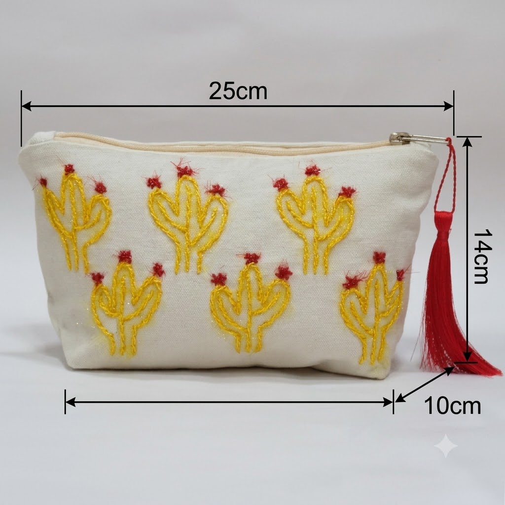 Embroidered Cactus Makeup Bag - Image 3
