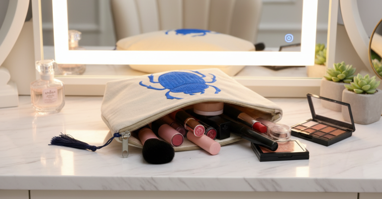 Makeup Bag Blue Scarab