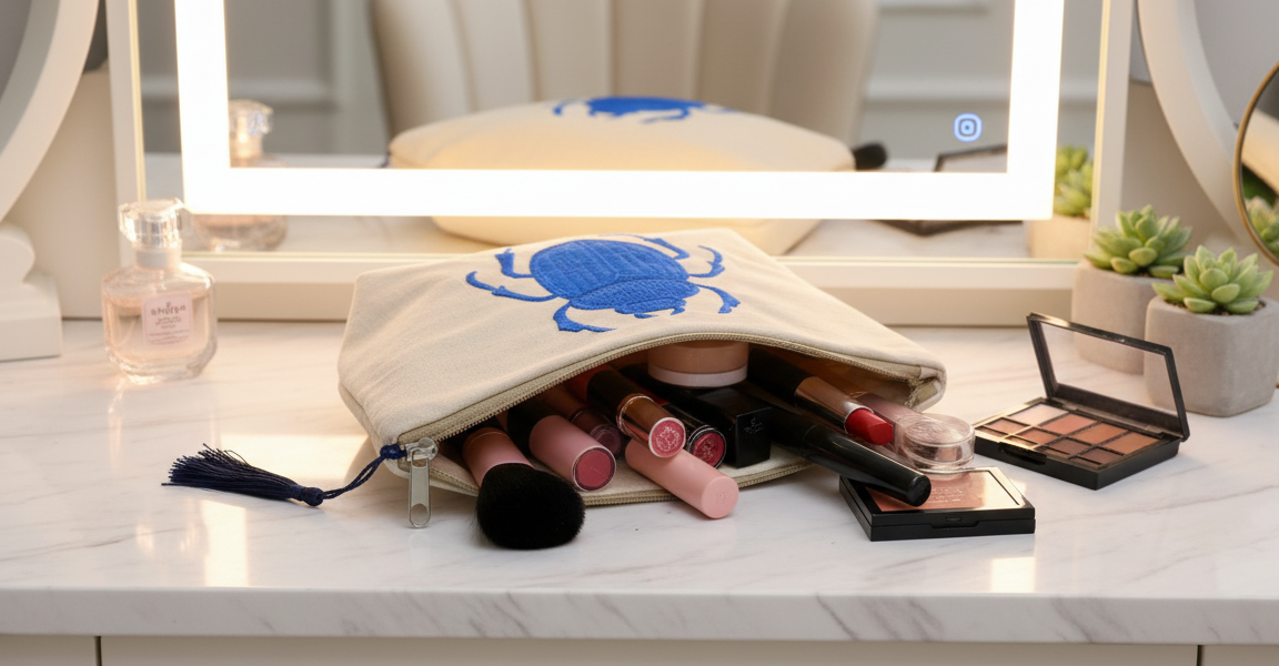 Makeup Bag Blue Scarab