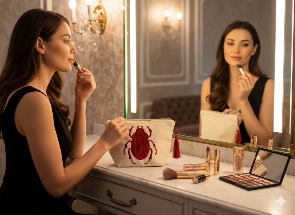 Makeup Bag Burgundy Scarab