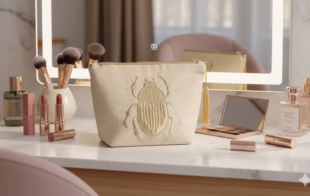 Makeup Bag Gold Scarab