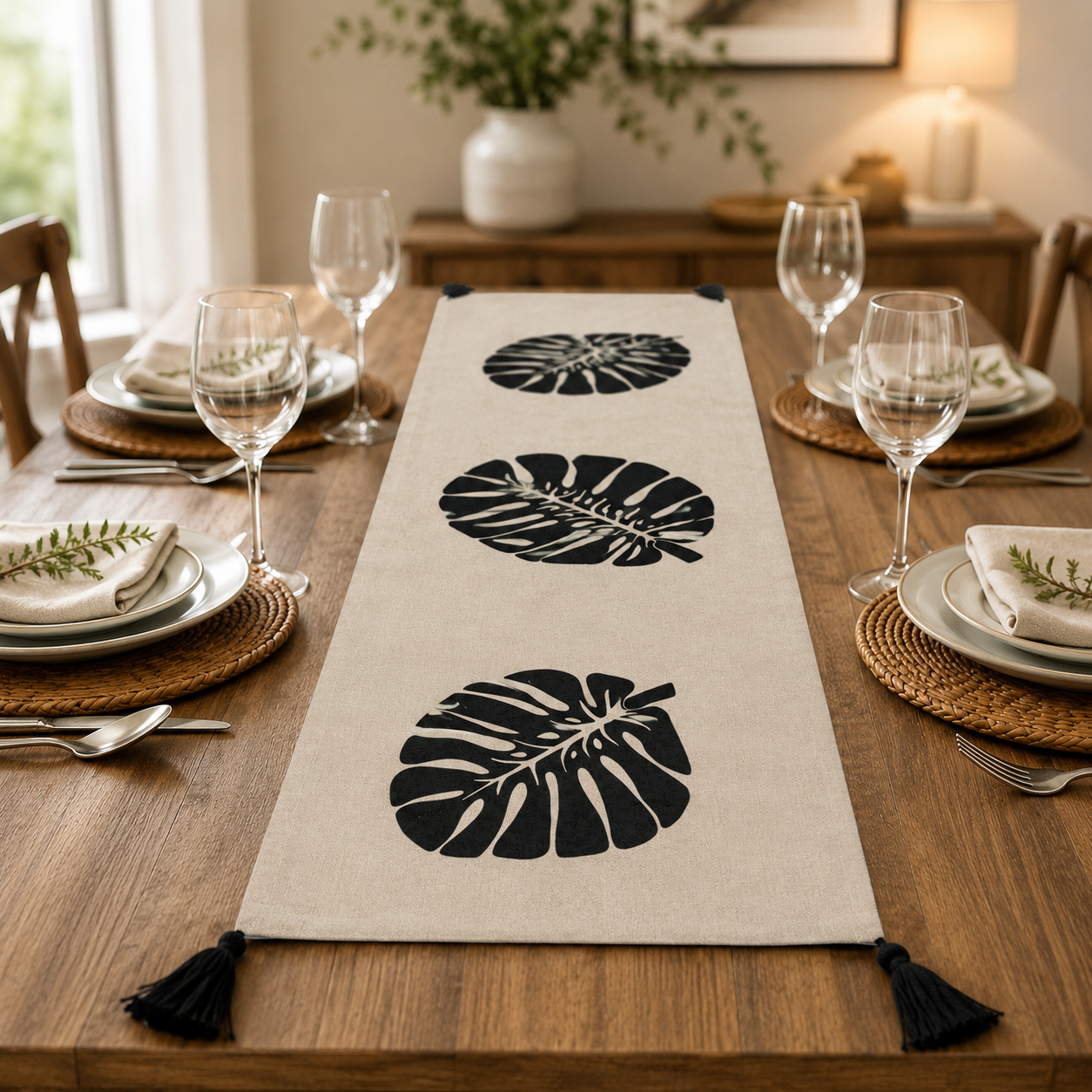 Black Leaf Printed Runner - Image 2
