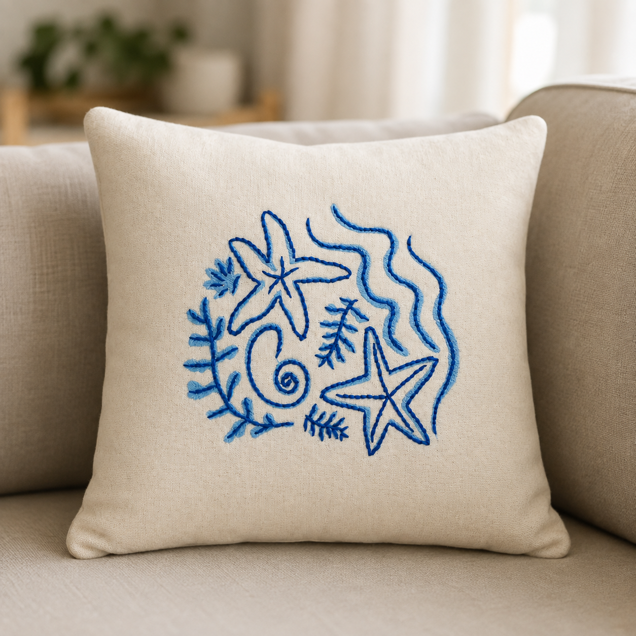 Hand Embroidery Sea Star Cushion - Image 3