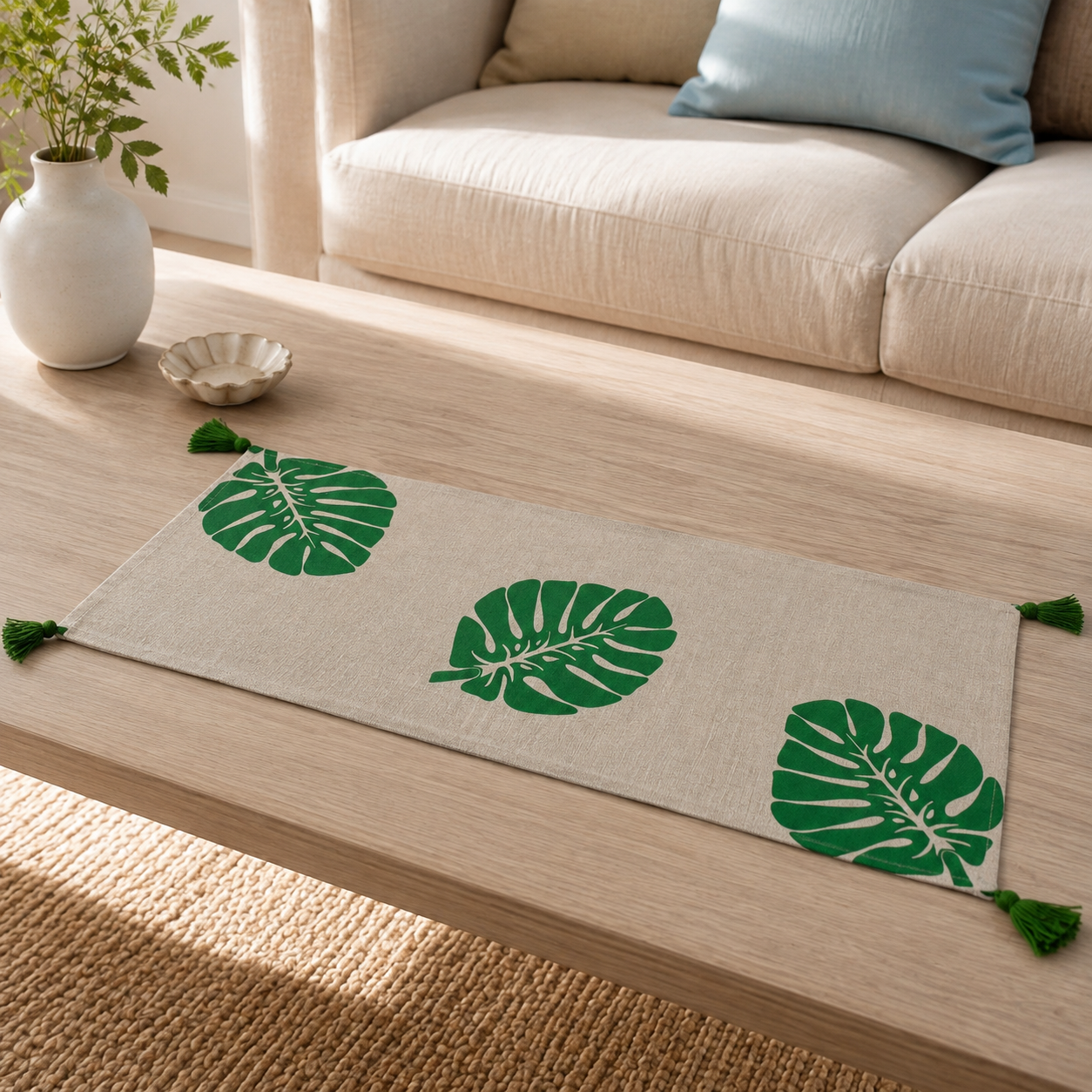 Green Leaf Printed Runner - Image 2