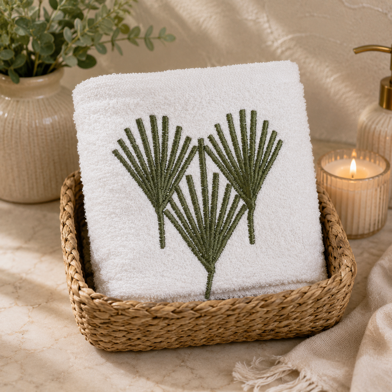 Lotus Green Embroidered Towel