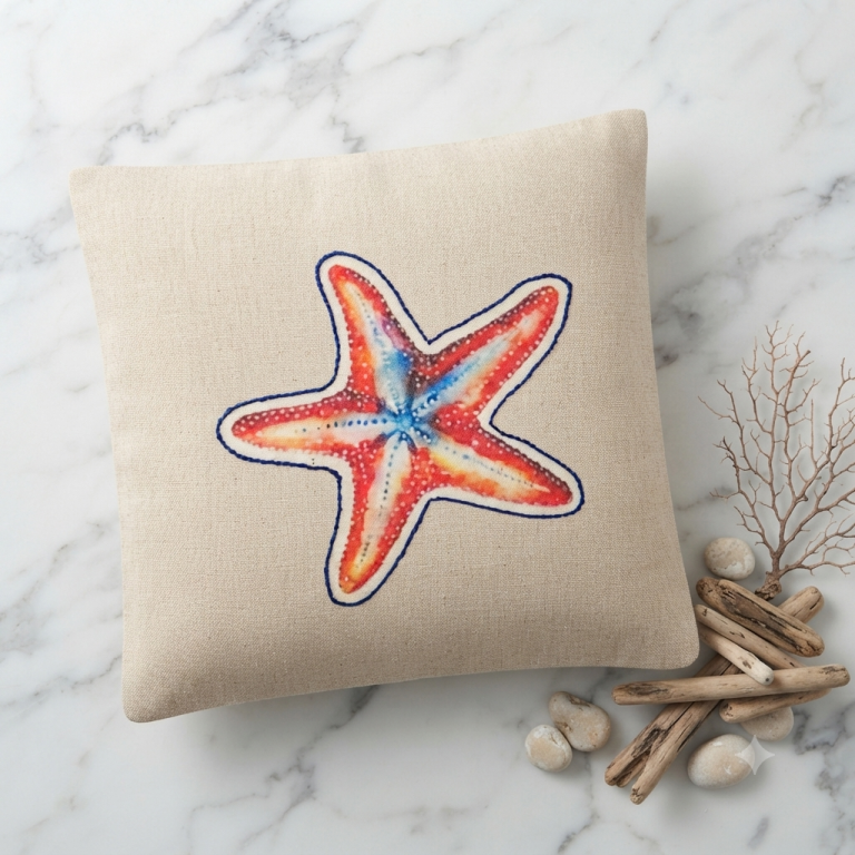 Star Fish Orange Blue Cushion